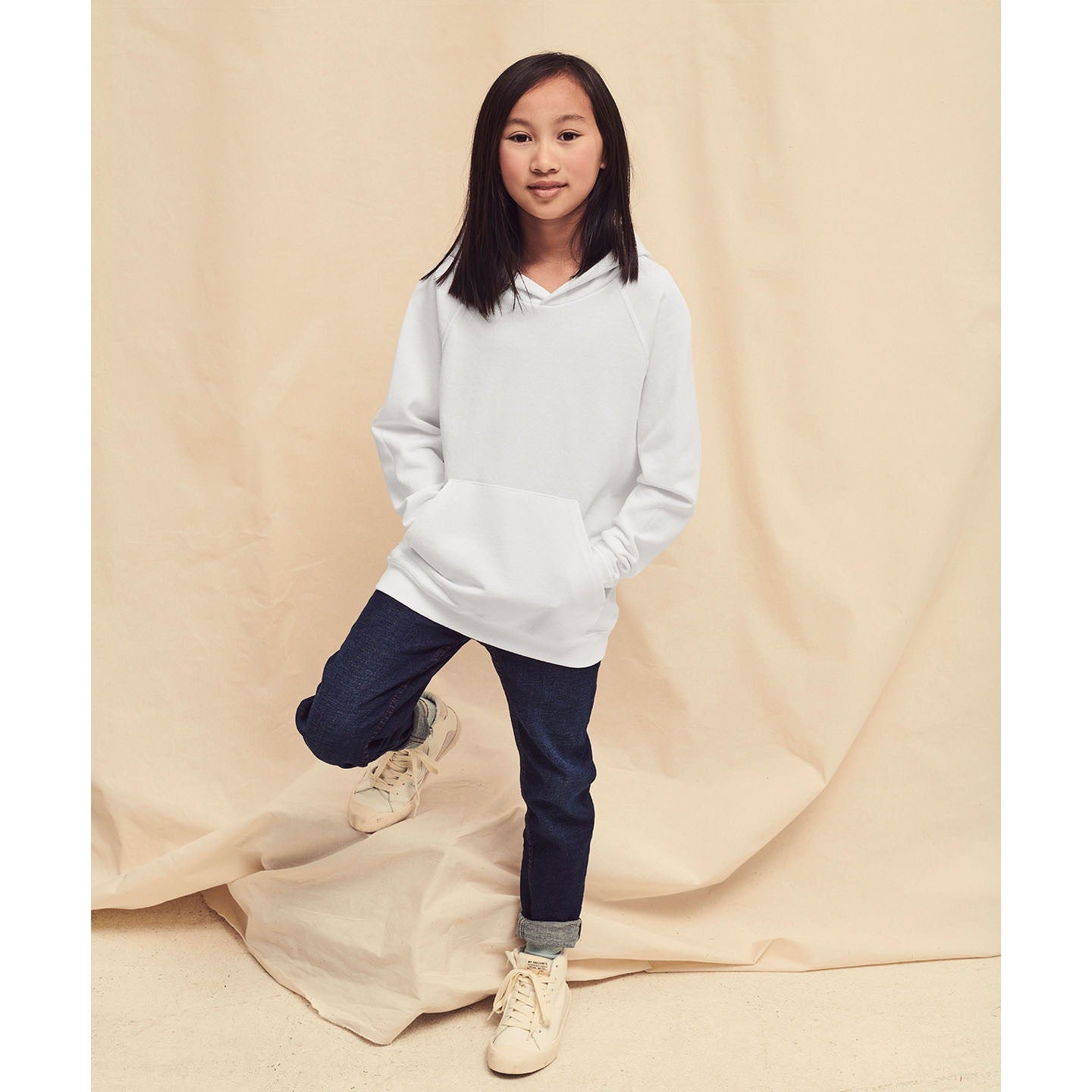 Fruit Of The Loom Kids Lightweight Hooded Sweatshirt Raglan Sleeves Pouch Pocket