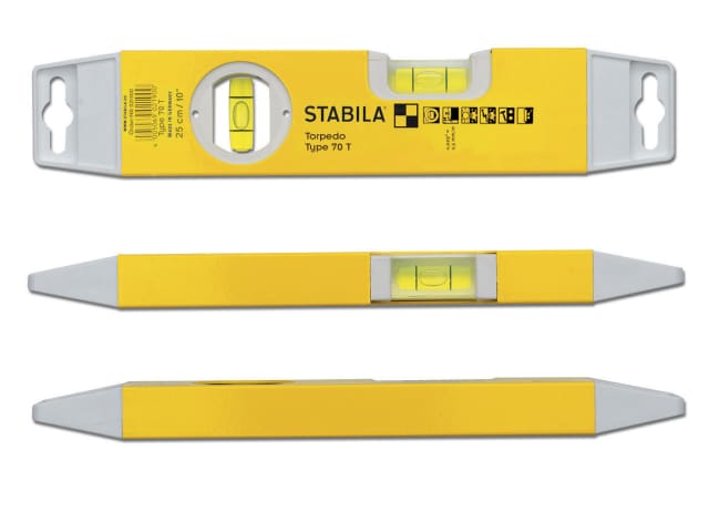 Stabila 70T Torpedo Level 25cm Shockproof Vials Accurate 0.5mm/m Leveling Tool