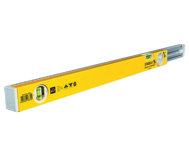 Stabila 80T Telescopic Spirit Level 80-127cm with 2 Vials and Anti-Slip Stoppers