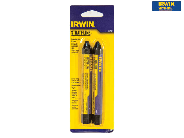 IRWIN Strait-Line Crayon Black Card of 2 Waterproof Non-Toxic for All Surfaces
