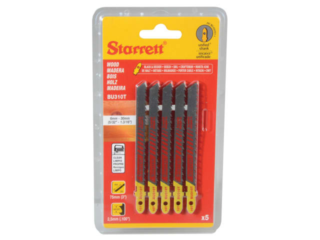 Starrett BU310T-5 Wood Cutting Jigsaw Blades Pack of 5 Tapered 75mm Length