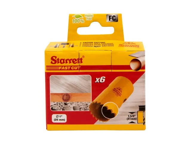 Starrett FCH0100-6 Fast Cut Bi-Metal Holesaw 25mm Pack of 6 for Steel Cutting