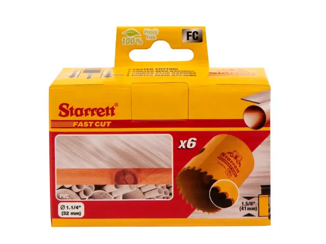 Starrett FCH0114 Fast Cut Bi-Metal Holesaw 32mm Pack of 6 for Steel Cutting