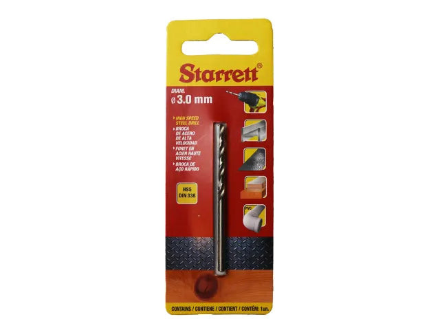 Starrett HSS Split Point Drill Bit 3.0mm x 61mm High Performance DIN 338