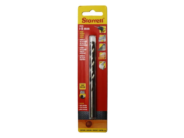 Starrett HSS Split Point Drill Bit 8mm x 117mm High Performance DIN 338