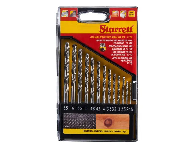 Starrett 13 Piece HSS Split Point Drill Bit Set with Carry Case, DIN 338