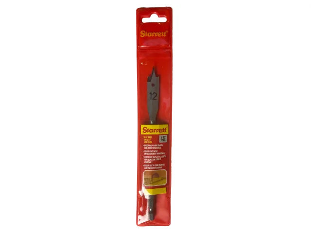 Starrett 12mm Flat Wood Drill Bit 152mm Length Twin Spurs Hex Shank