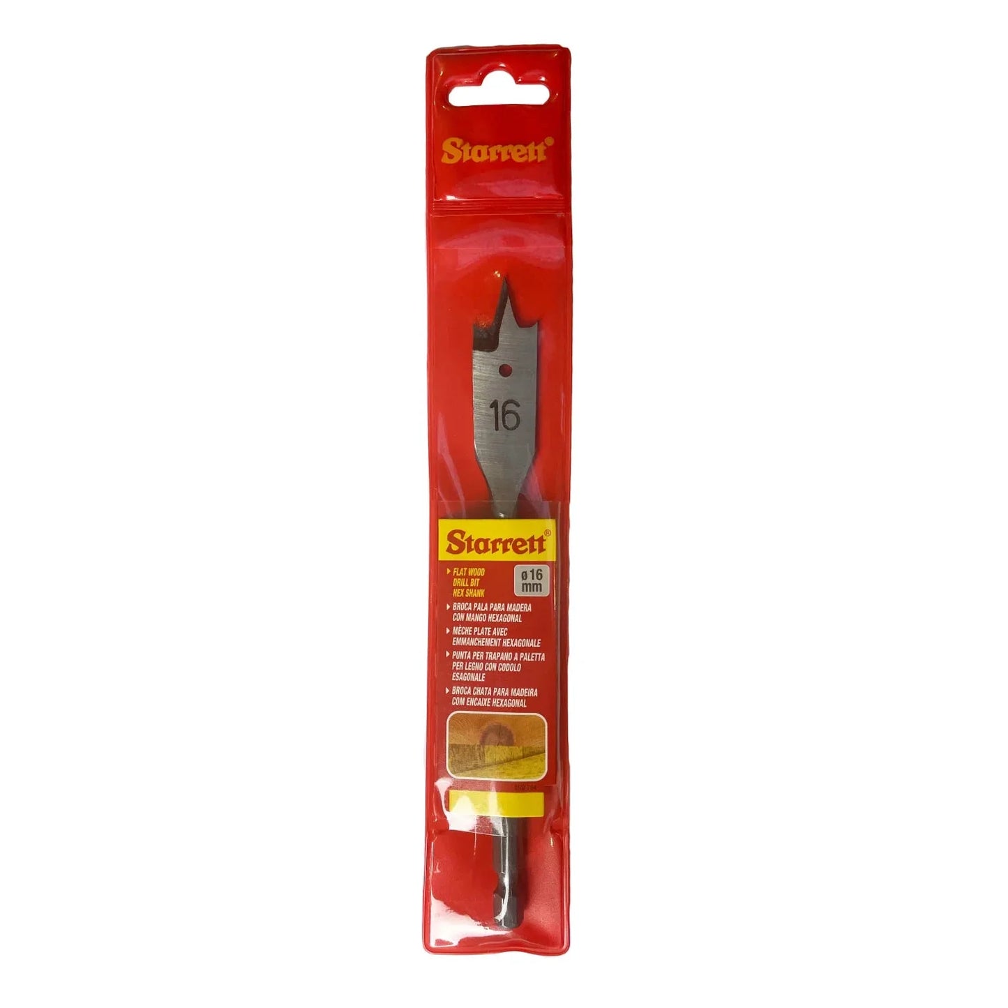 Starrett 16mm Flat Wood Drill Bit 152mm Length Twin Spurs Hex Shank