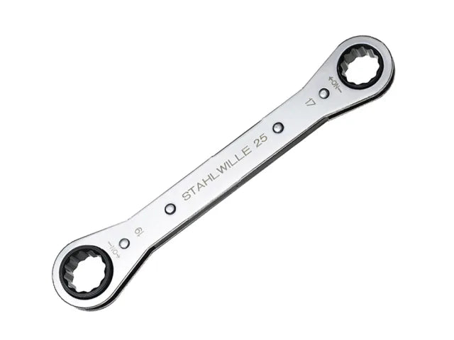 Stahlwille 17 x 19mm Ratchet Ring Spanner Bi-Hex Chrome Plated 205mm Length