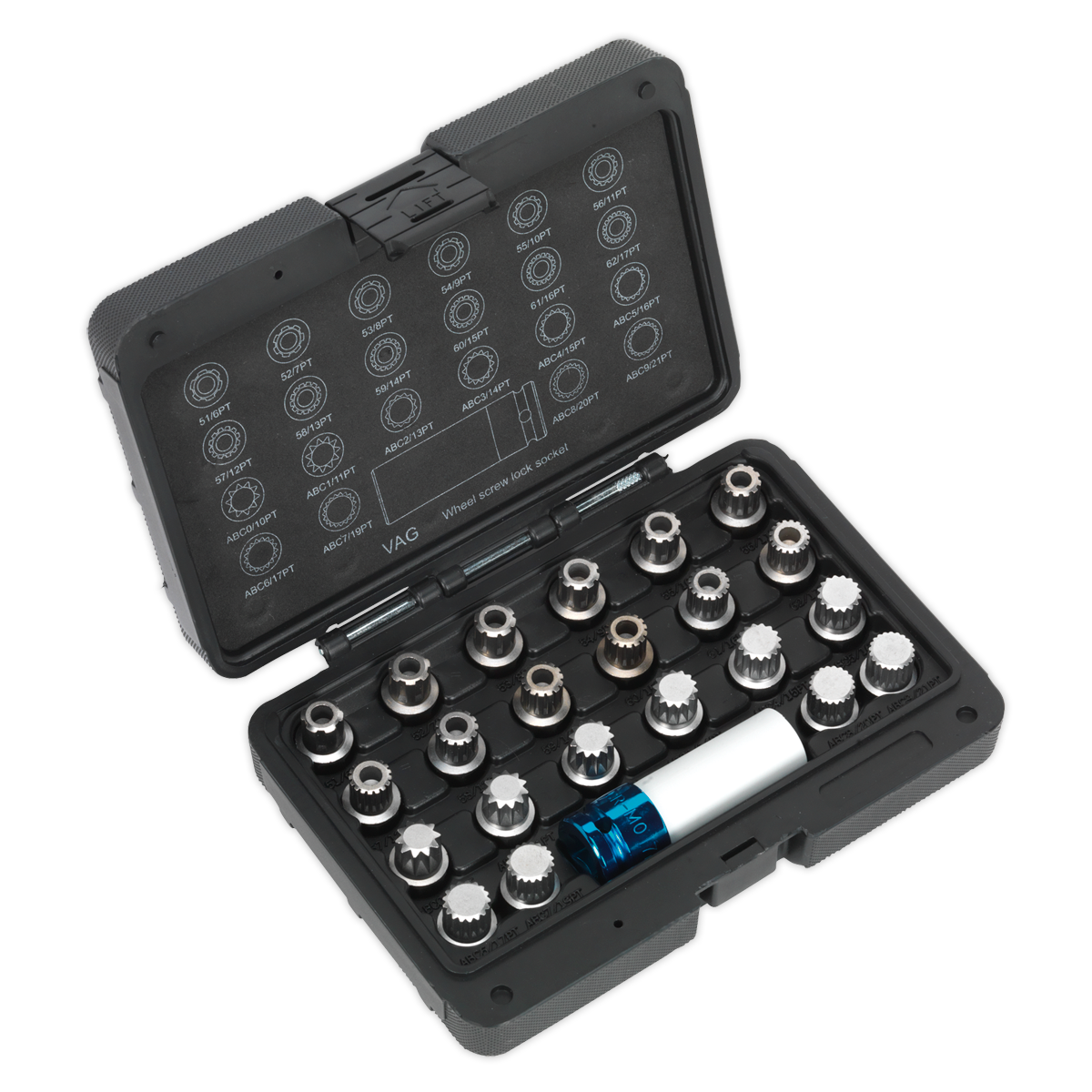 Sealey 23pc Locking Wheel Nut Key Set for VAG Vehicles with 17mm Socket
