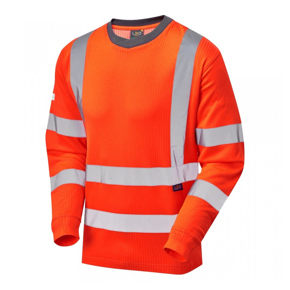 Leo Workwear Riverton EcoViz Comfort T-Shirt Hi-Vis Orange UPF 40+ S-6XL