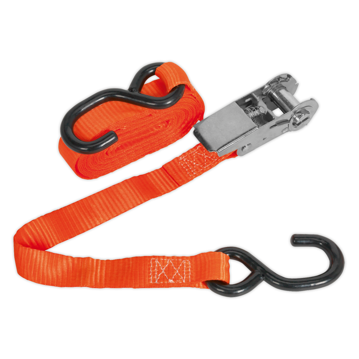 Sealey 25mm x 4.5m Ratchet Strap Polyester Webbing S-Hook 800kg Strength