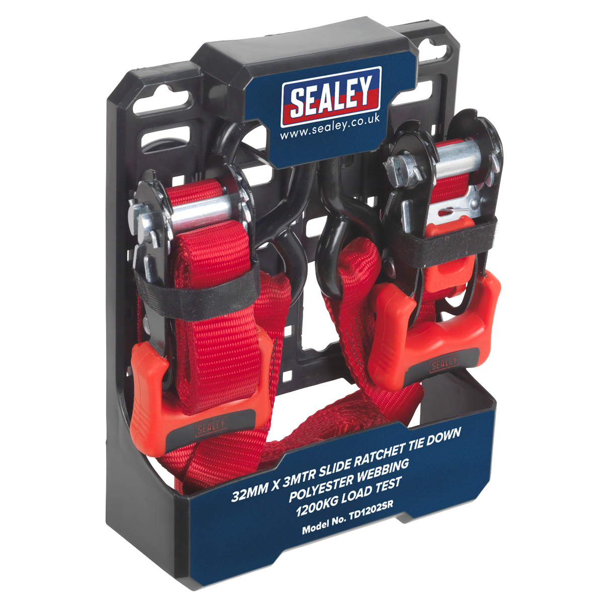 Sealey 32mm x 3m Slide Ratchet Strap Polyester Webbing 1200kg S-Hooks