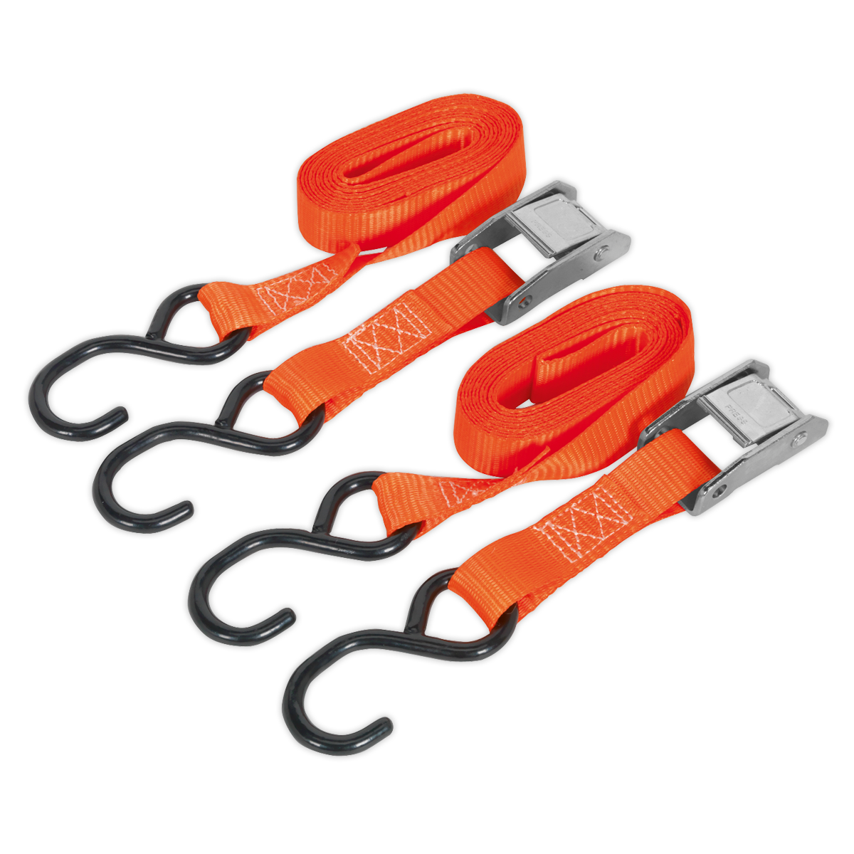 Sealey 25mm x 2.5m Cam Buckle Strap Polyester Webbing S-Hooks 250kg Strength