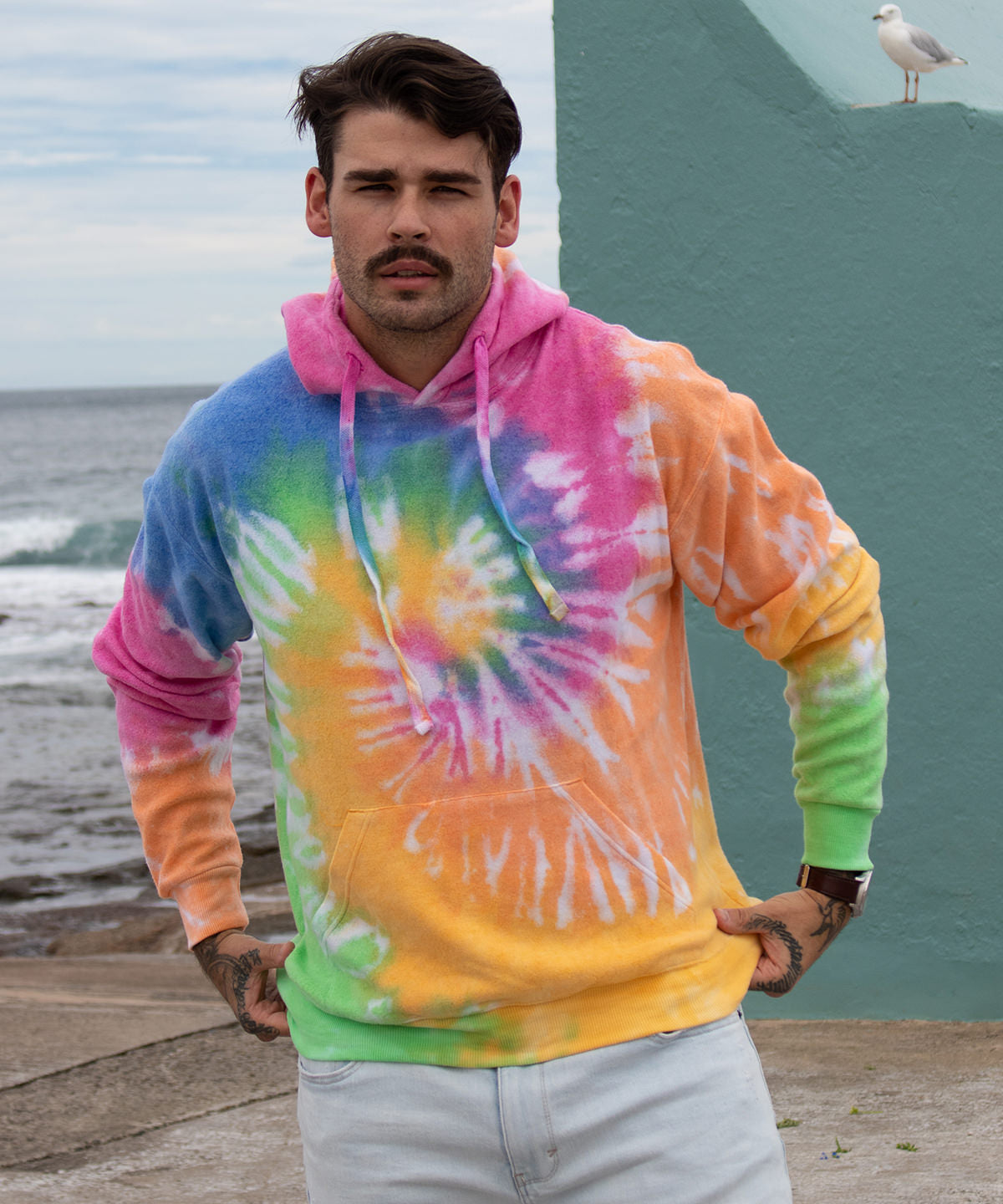 Colortone Rainbow Tie-Dye Hoodie Regular Fit Hand-Dyed Cotton Blend S-2XL