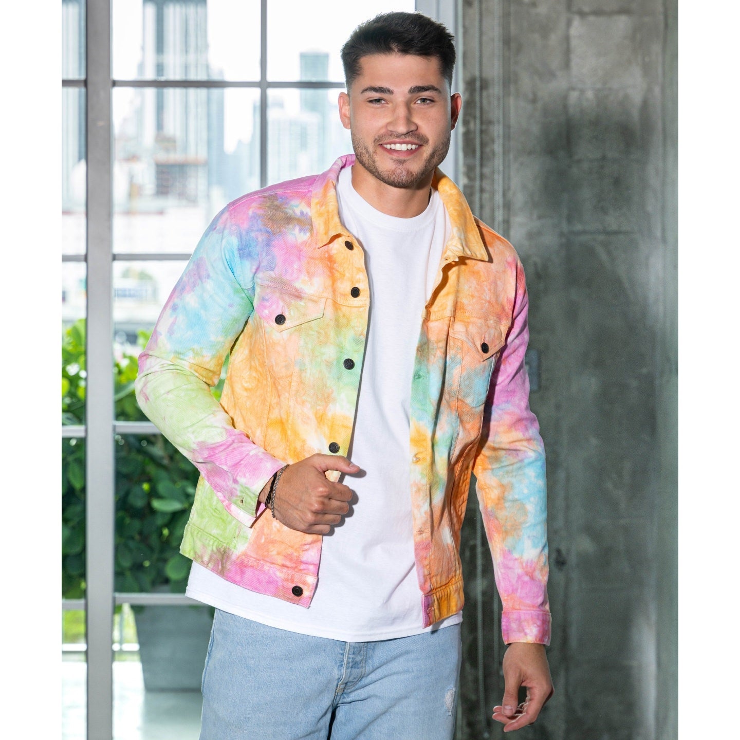 Colortone Tie-Dye Denim Jacket Unisex Loose Fit with Chest Pockets
