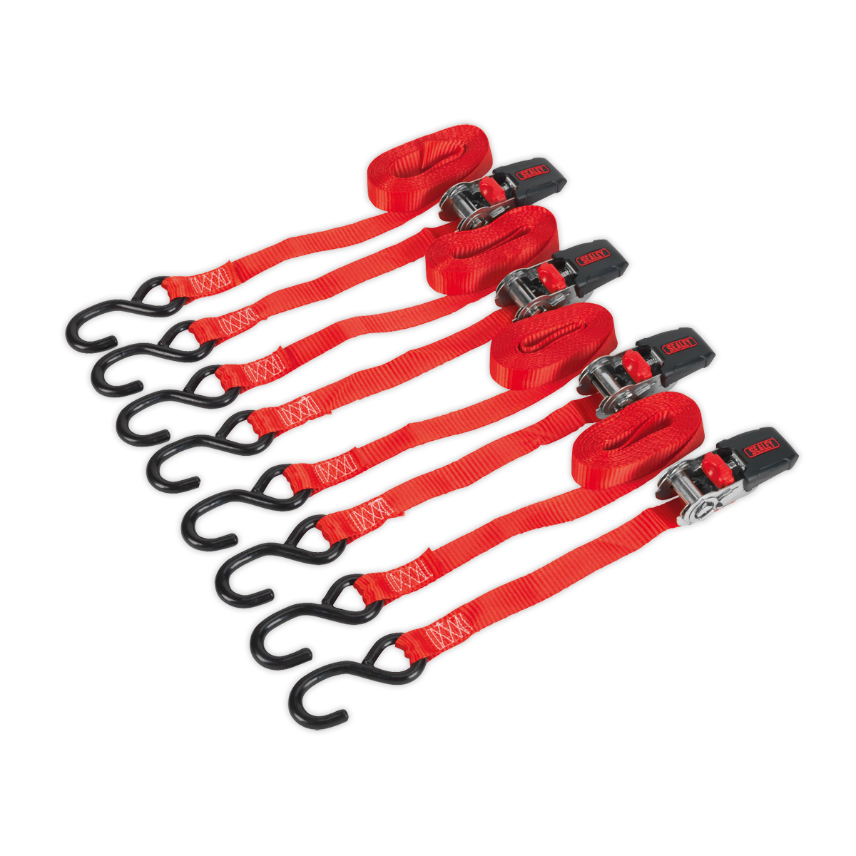Sealey 25mm x 4m Ratchet Strap 800kg Breaking Strength with S-Hooks - 2 Pairs