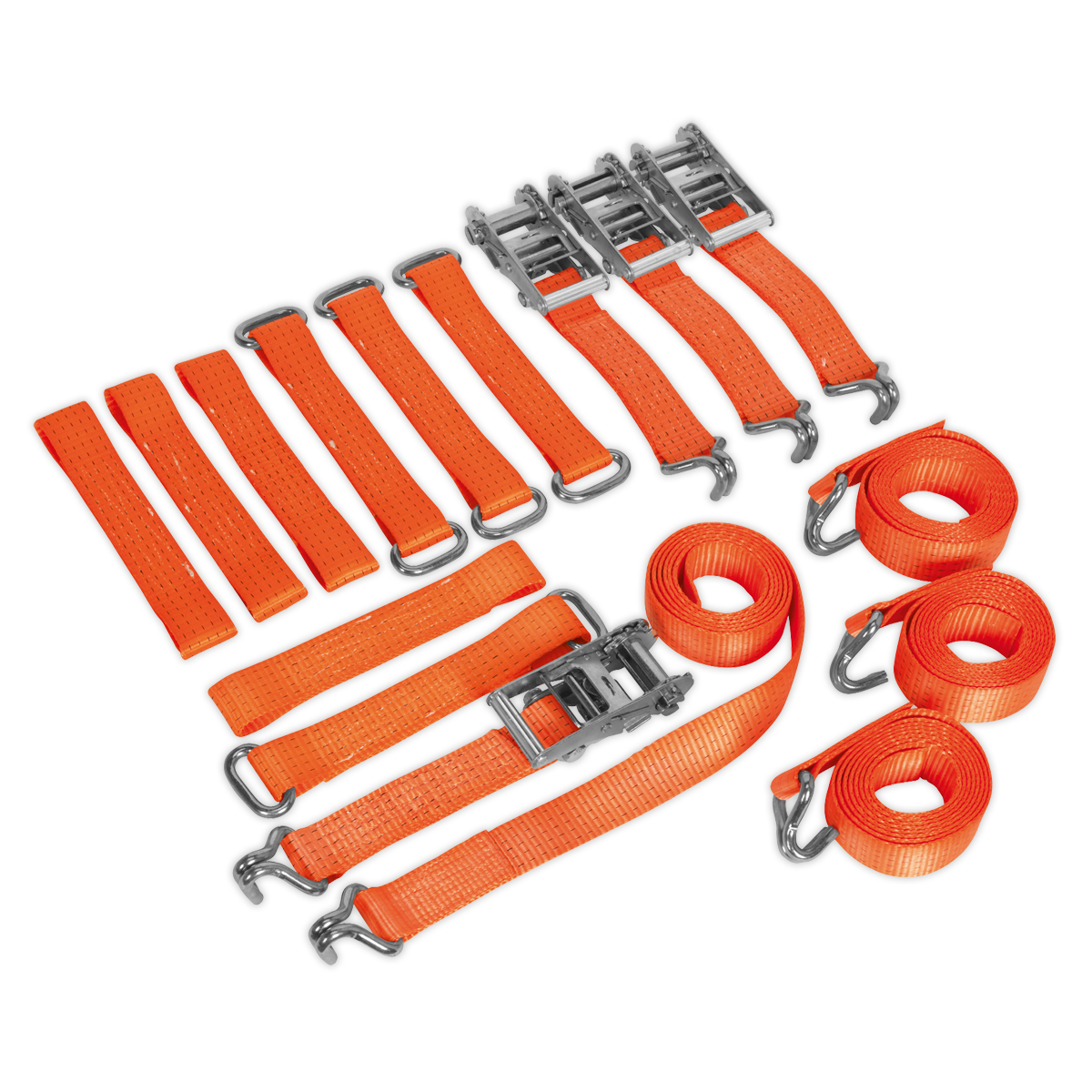 Sealey 4pc Car Transporter Ratchet Strap Kit 50mm x 3m 4500kg Breaking Strength