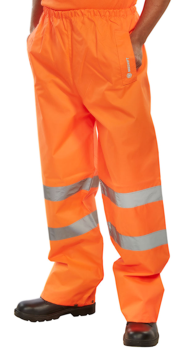 Beeswift High Visibility Traffic Trousers PVC Coated Polyester Elasticated Waist