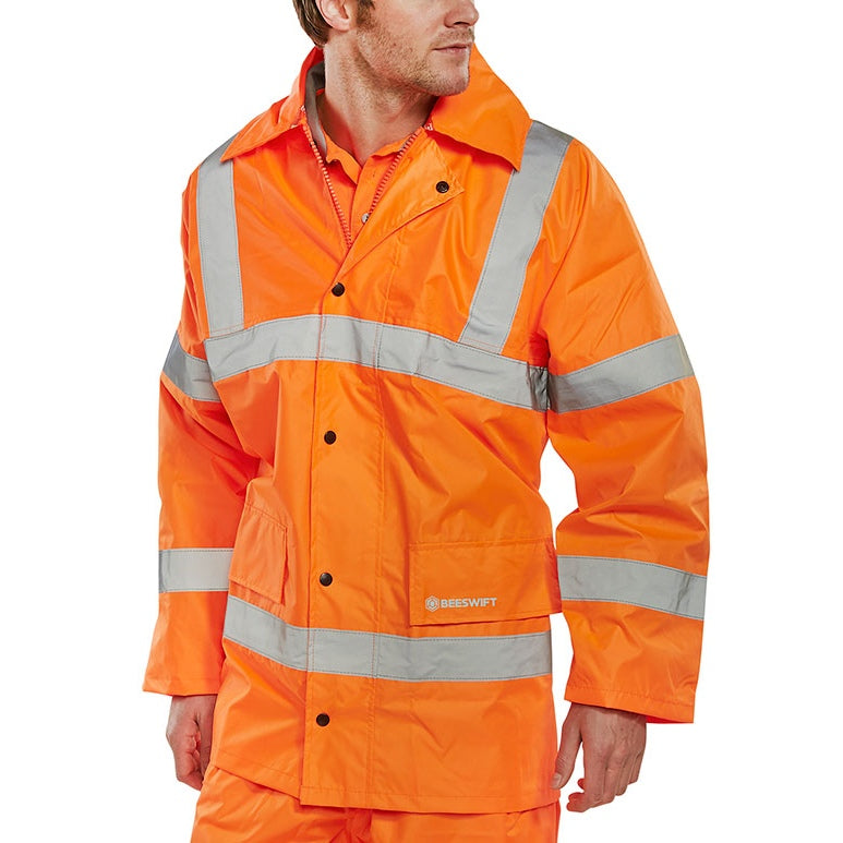 Beeswift EN471 High Visibility Lightweight Orange Jacket with Hood and Pockets