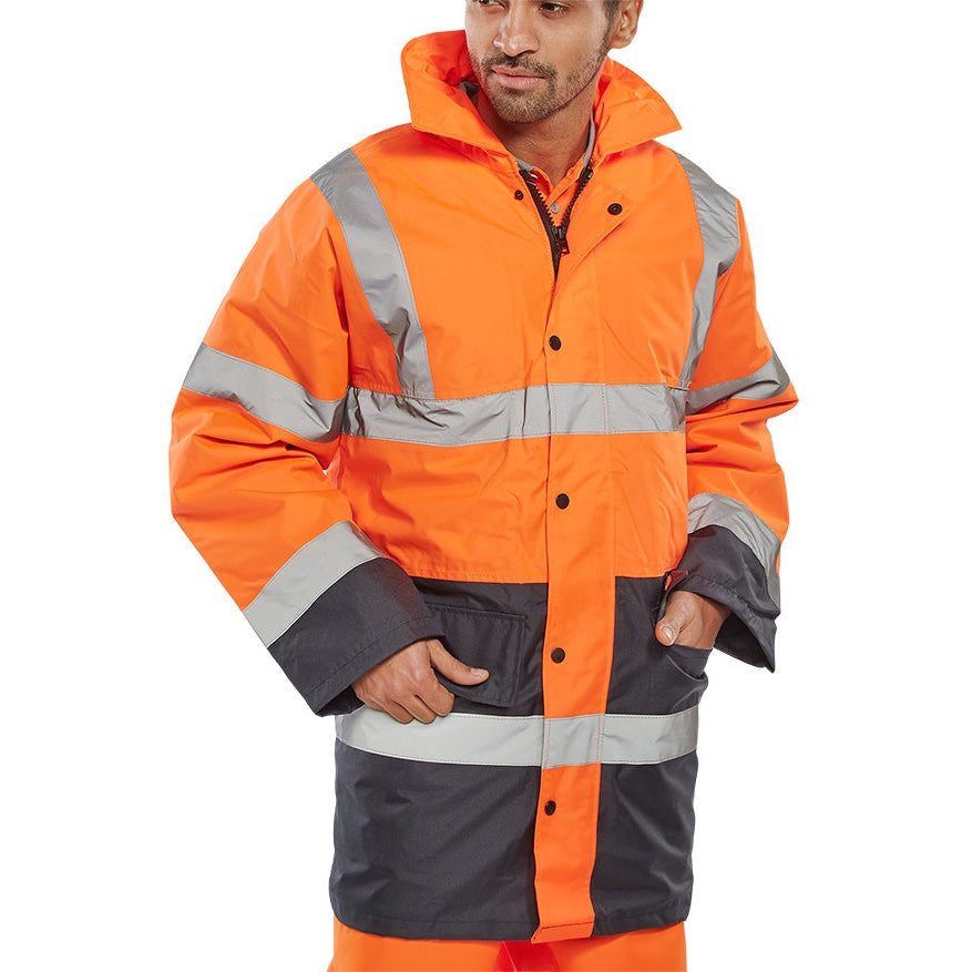 Beeswift Two Tone High Visibility Traffic Jacket PU Coated Quilted Lining