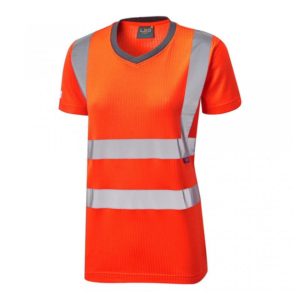 Leo Workwear EcoViz Comfort Women's T-Shirt Hi-Vis Orange Bamboo XS-6XL