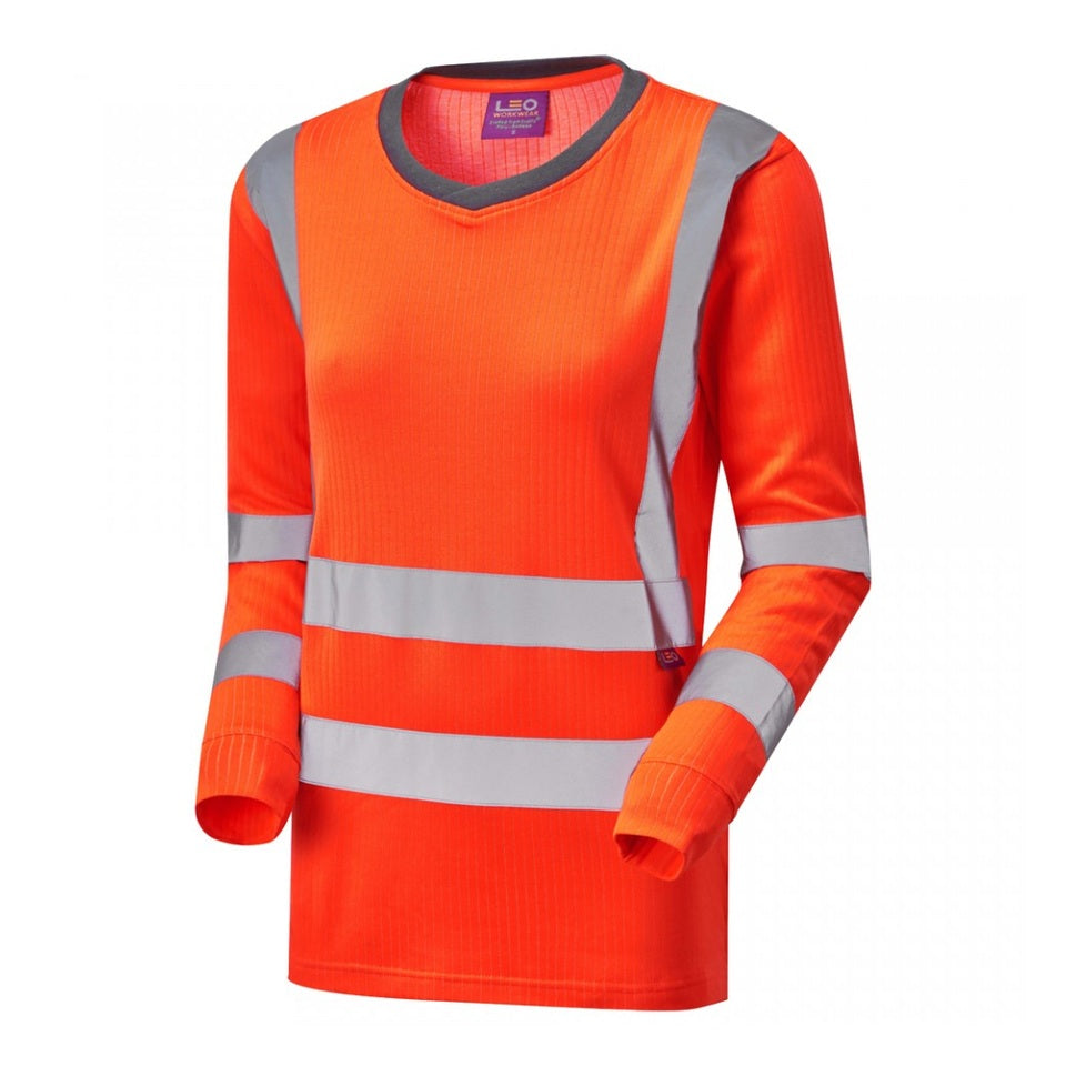 Leo Workwear EcoViz Comfort Women's Sleeved T-Shirt Hi-Vis Orange XS-6XL