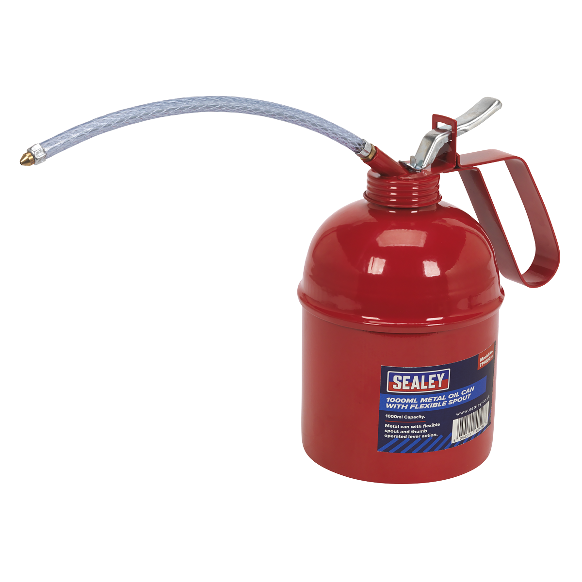 Sealey 1000ml Metal Oil Can with Flexible Spout and Thumb Lever Action