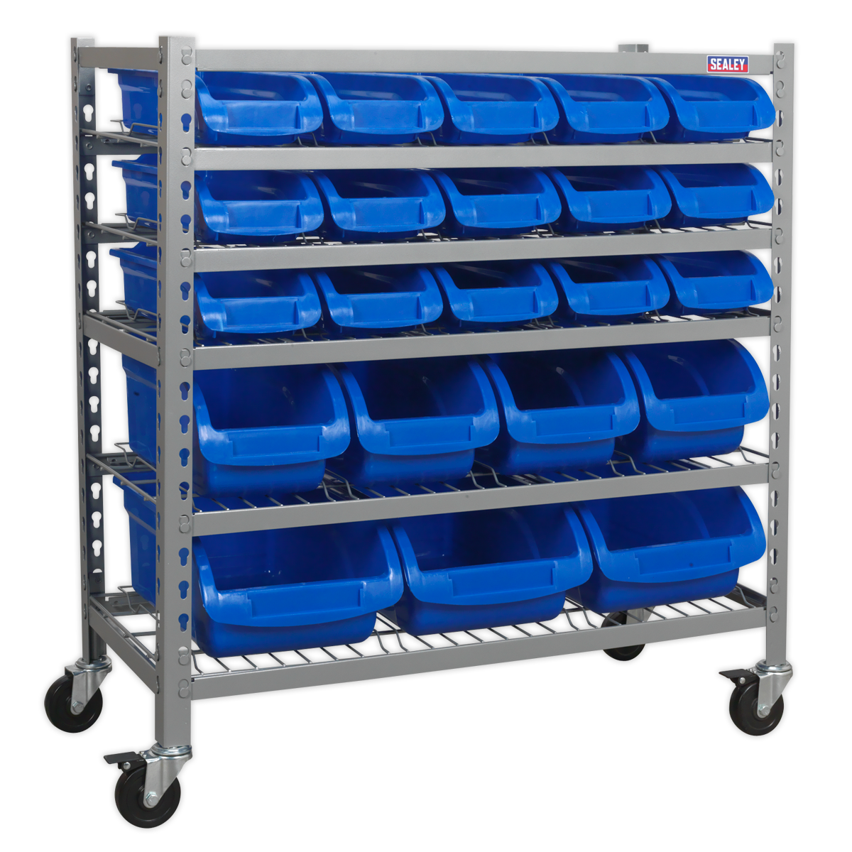Sealey Mobile Bin Storage System with 22 Bins and Heavy-Duty Castors