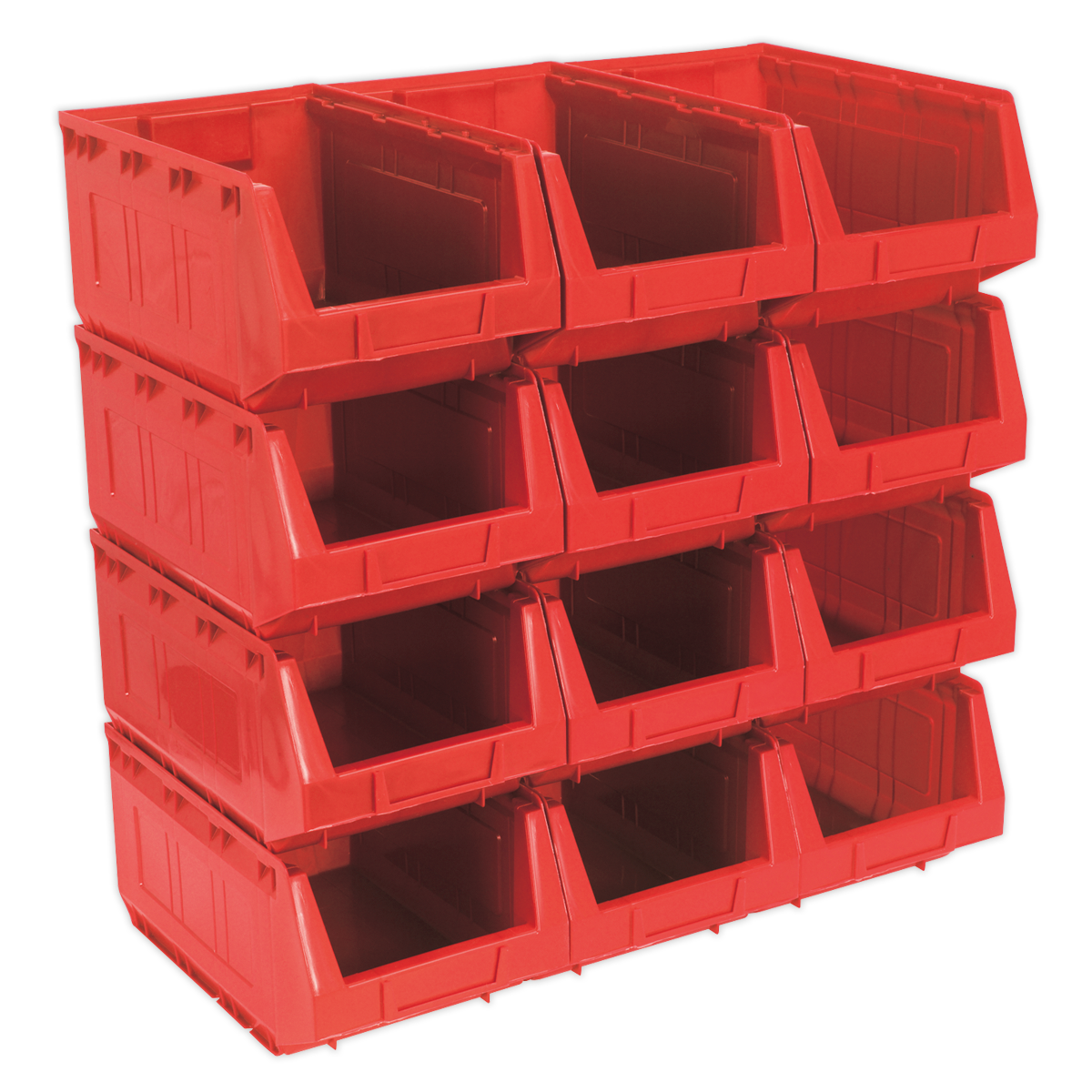 Sealey Red Plastic Storage Bins 210x355x165mm Pack of 12 Shockproof Polymer