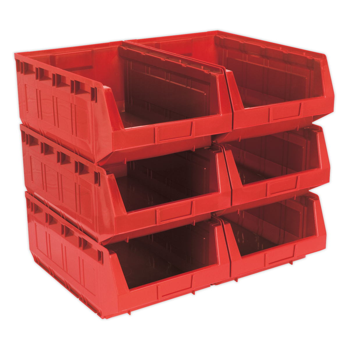 Sealey Red Plastic Storage Bins 310x500x190mm Pack of 6 Shockproof Durable