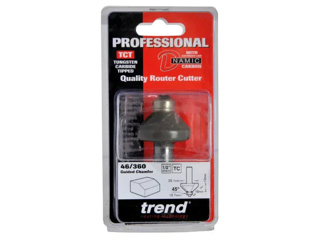 Trend 46/360 1/2 TCT Bearing Guided Chamfer Cutter 45Â° 35.1mm Edging Tool