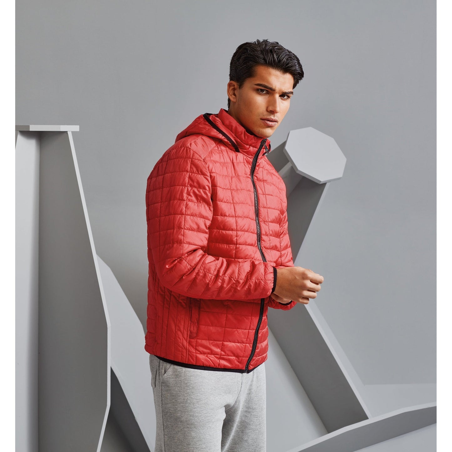 Men's Honeycomb Hooded Jacket Lightweight Polyester Fitted Casual Coat