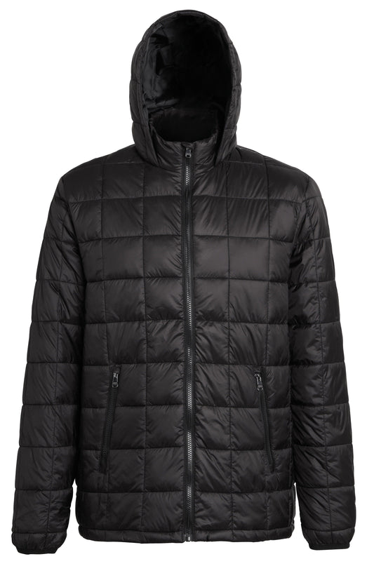 2786 Box Quilt Hooded Jacket Lightweight Polyester Fill Semi-Fitted Style