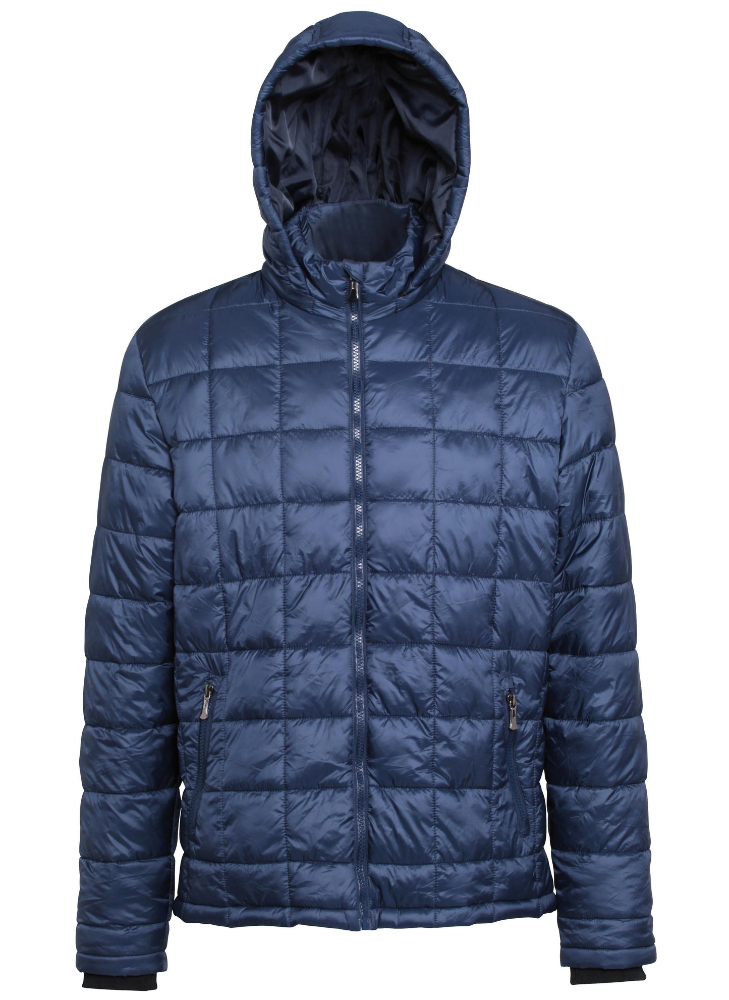 2786 Box Quilt Hooded Jacket Lightweight Polyester Fill Semi-Fitted Style