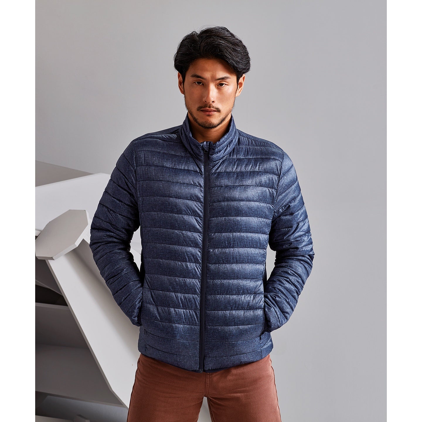 2786 Melange Padded Jacket Lightweight Insulated Zip Pockets Elasticated Cuffs
