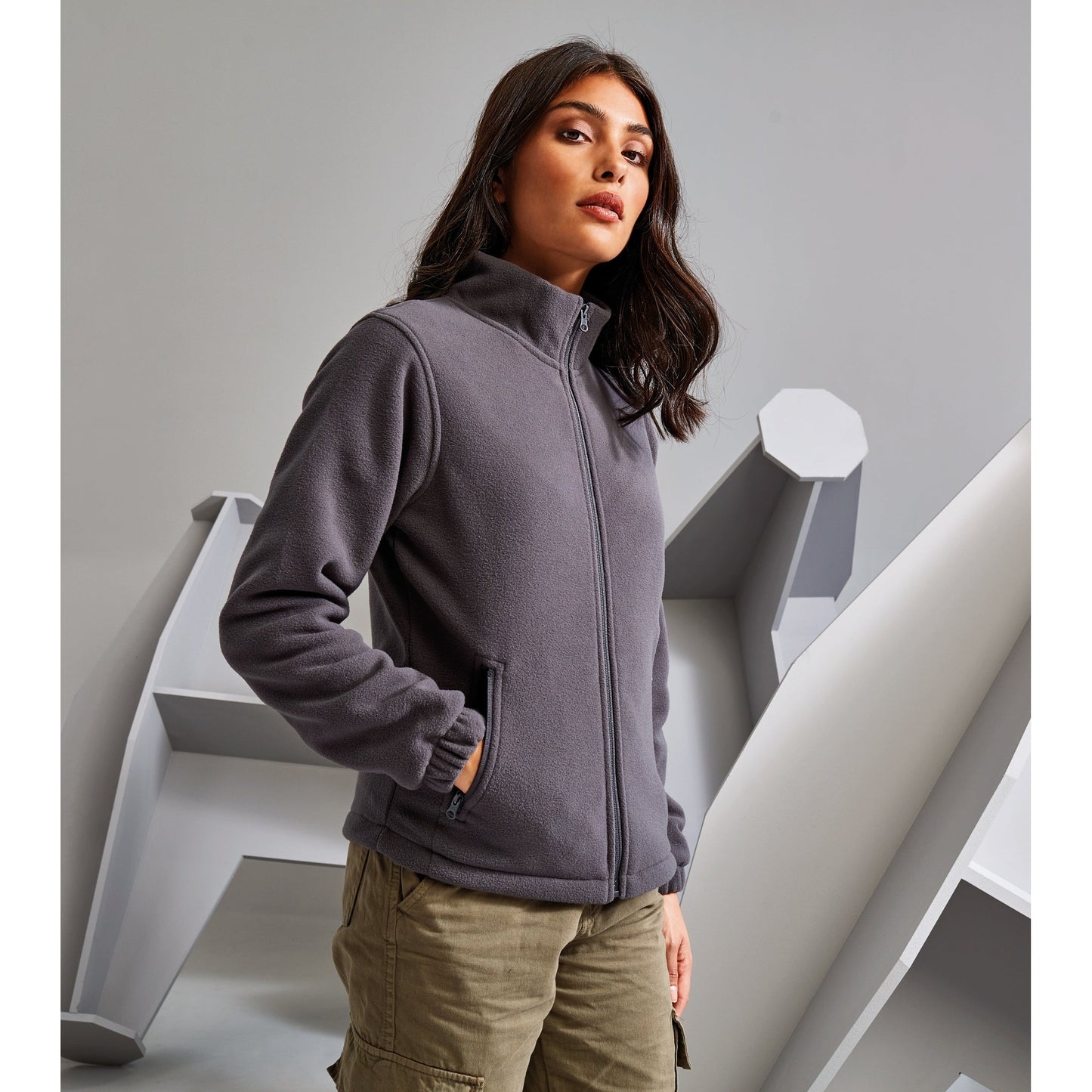 2786 Women's Full-Zip Fleece Jacket Warm Comfortable Cadet Collar Zipped Pockets