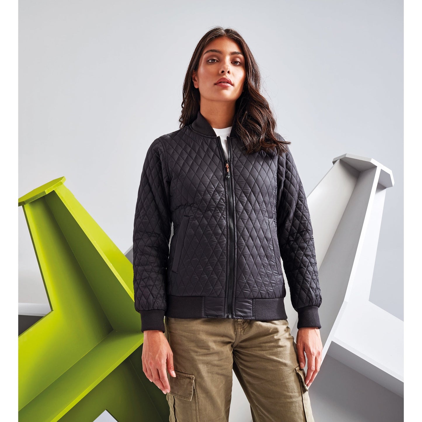 2786 Women's Quilted Bomber Flight Jacket Slim Fit with Ribbed Knit Collar
