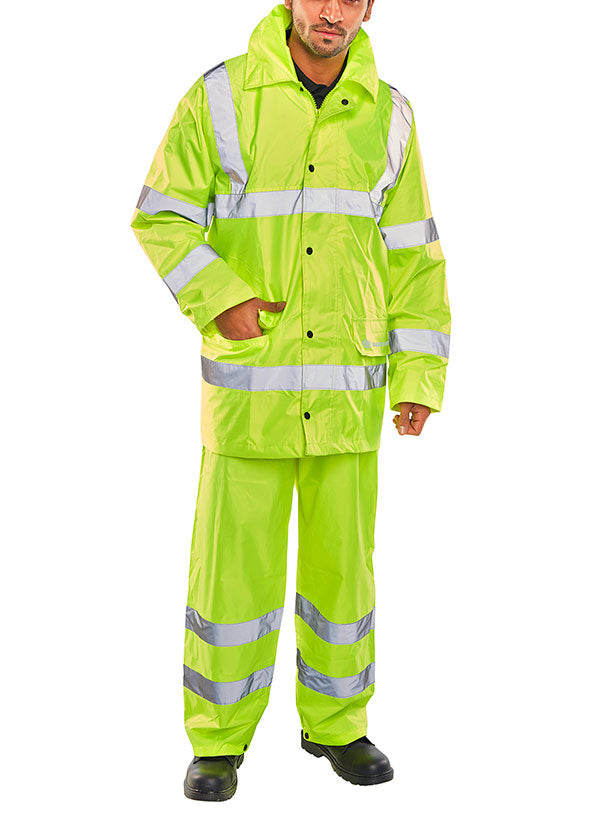 Beeswift Lightweight EN471 EN343 High Visibility Waterproof Suit Jacket Trousers