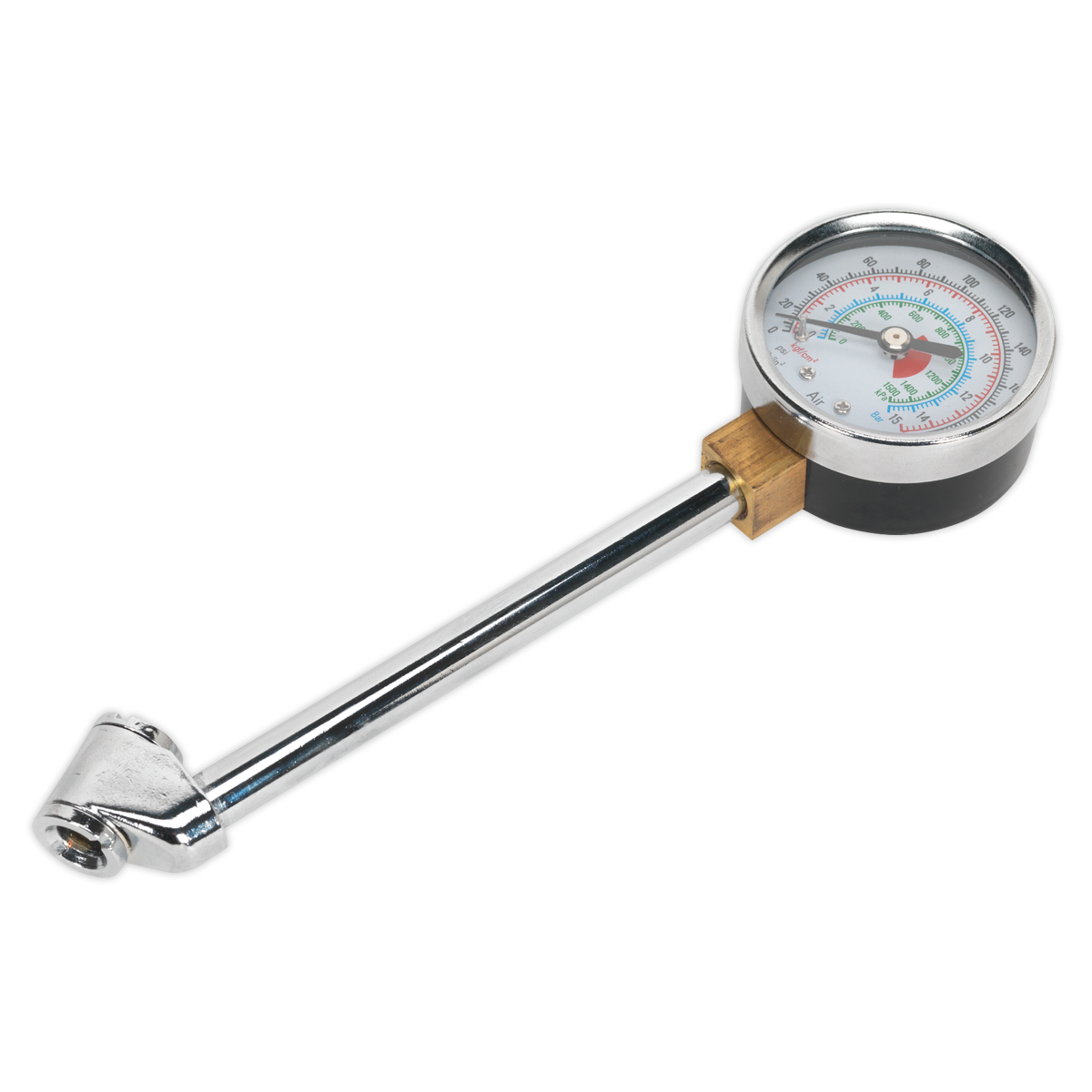 Sealey Twin Connector Tyre Pressure Gauge 0-220psi Metal Body Long Reach