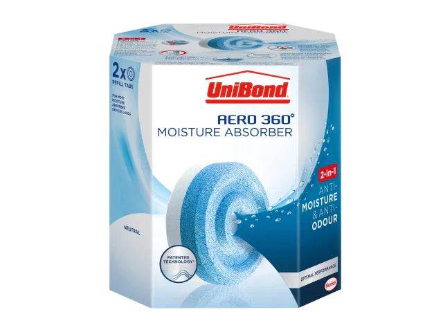 UniBond AERO 360Âº Moisture Absorber Neutral Refills Pack of 2 for Odour Control