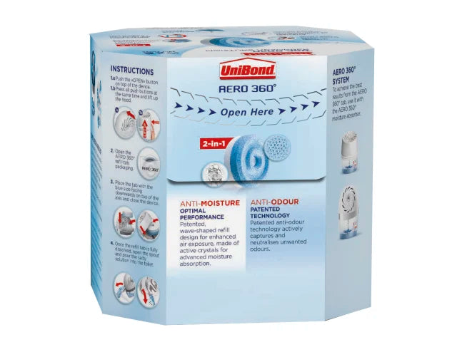 UniBond AERO 360Âº Moisture Absorber Neutral Refills Pack of 2 for Odour Control