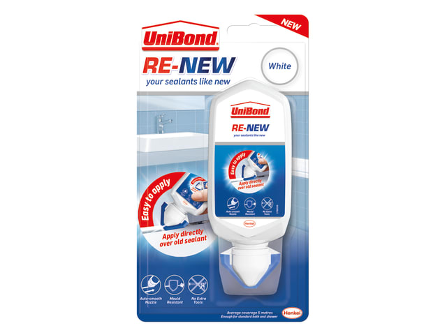 UniBond RE-NEW Silicone Sealant White 80ml Mould Resistant Auto-Smooth Nozzle