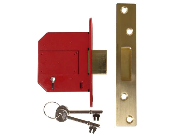 Union StrongBOLT 2100S 5 Lever Mortice Deadlock 81mm Satin Brass BS3621