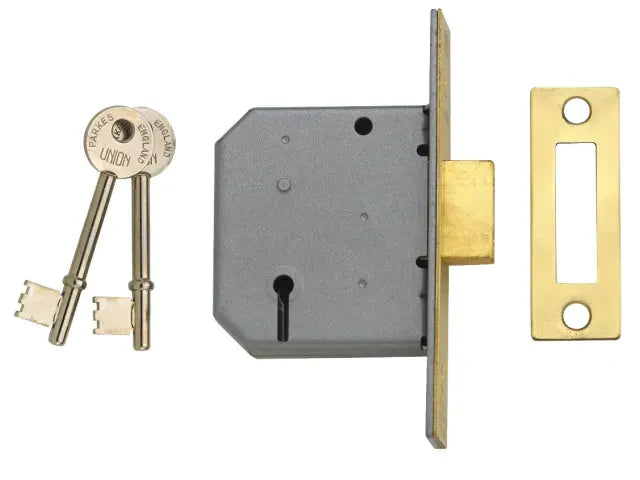 Union 2177 3 Lever Mortice Deadlock Polished Brass 77.5mm for Timber Doors