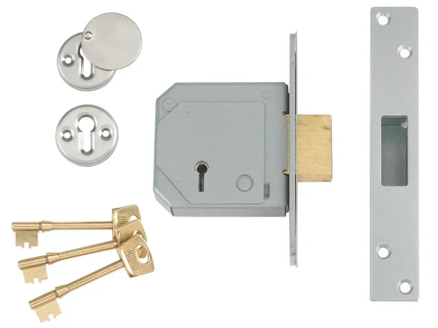 Union 3G114E 5 Lever Mortice Deadlock 80mm Satin Chrome BS3621 Security Lock