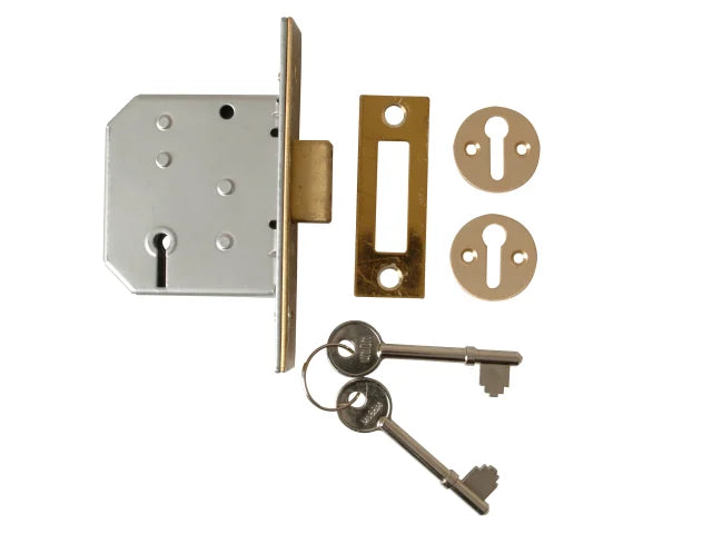 Union 2177 3 Lever Mortice Deadlock Polished Brass 65mm for Timber Doors