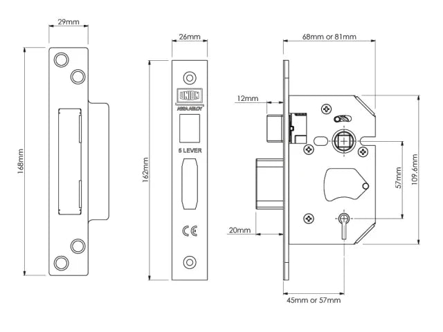UNION StrongBOLT 2205S 5 Lever Mortice Sashlock Polished Brass 81mm 3in
