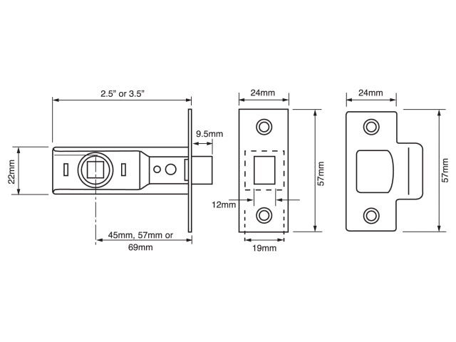 UNION Y2600 Tubular Latch Zinc Plated 65mm 2.5in Universal Two Way Action