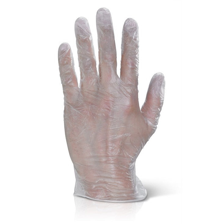 Beeswift Vinyl Disposable Gloves Pre-Powdered Ambidextrous 100% PVC 100 Pack